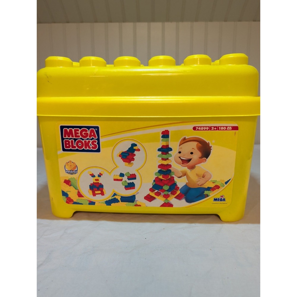 MEGA BLOKS JUNIOR #74899 Hard Plastic Container 180 pieces Assorted Blocks Lot
